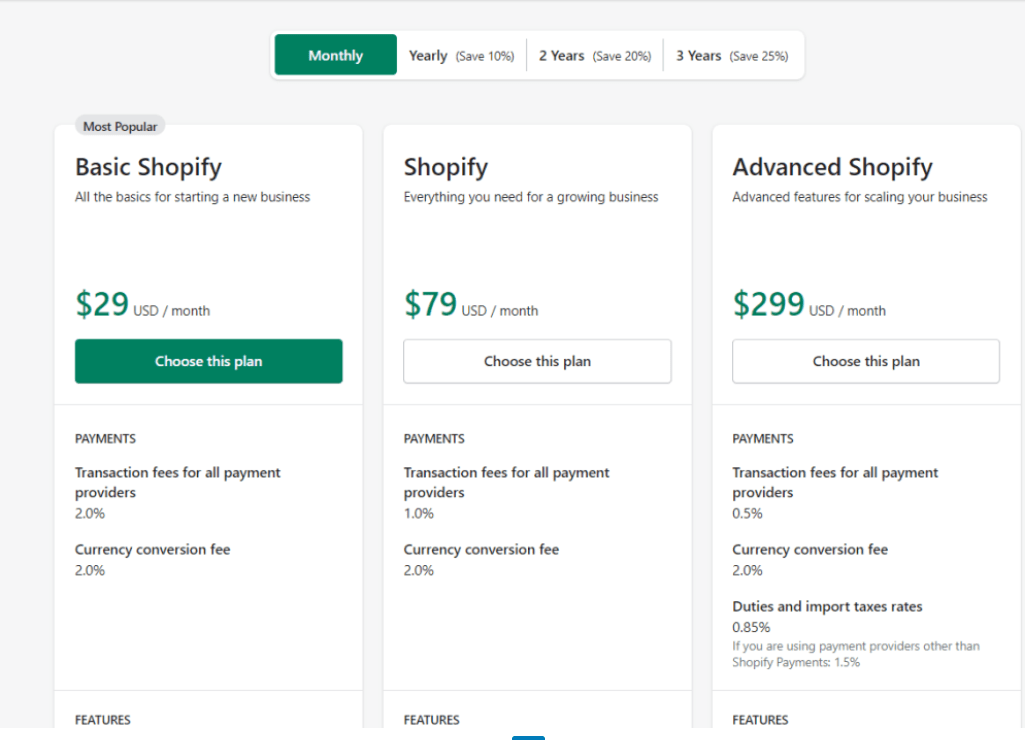 Shopify - Pricing Plan