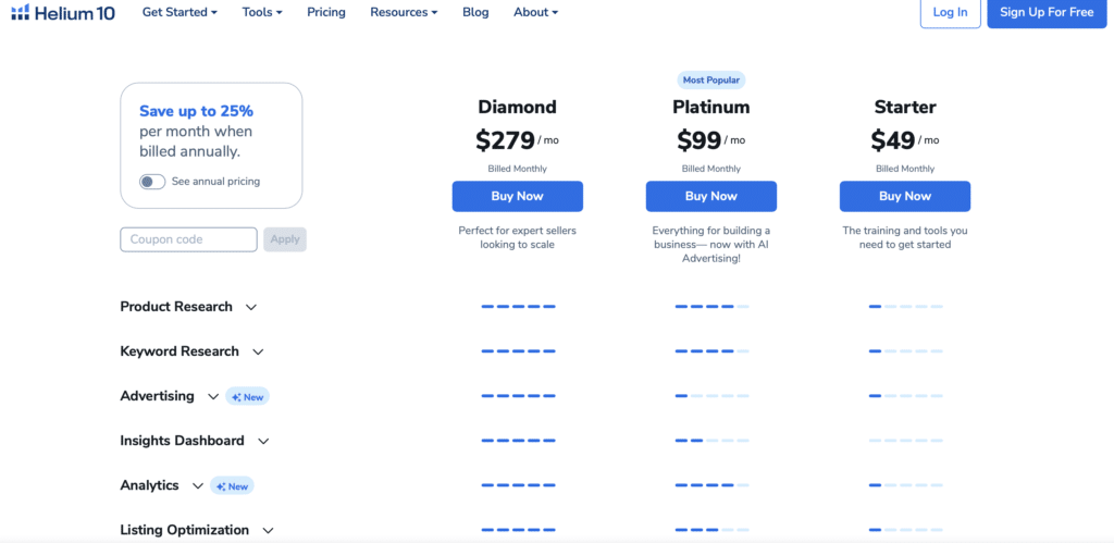 Helium 10 New Pricing Plans
