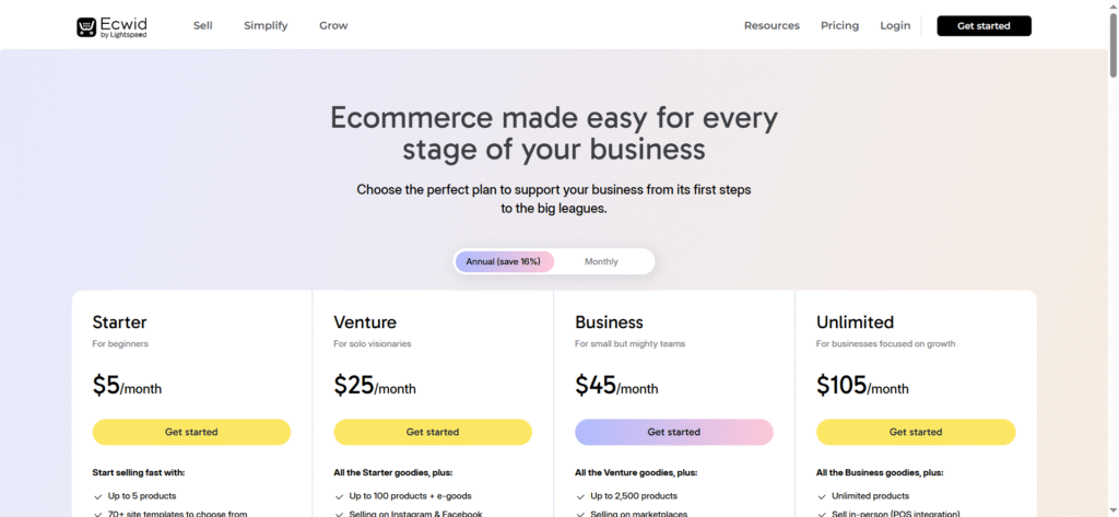 Ecwid Annual Pricing