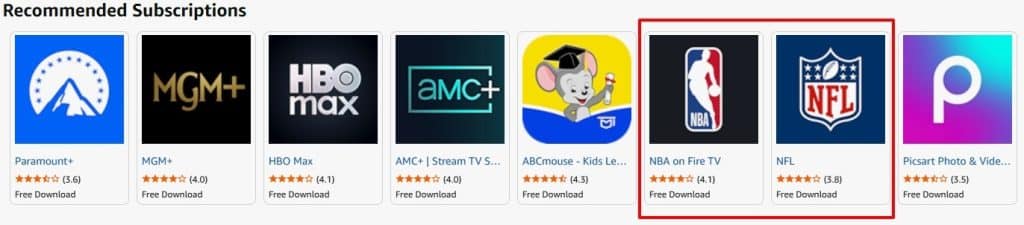 NBA League Pass on Fire TV or NFL