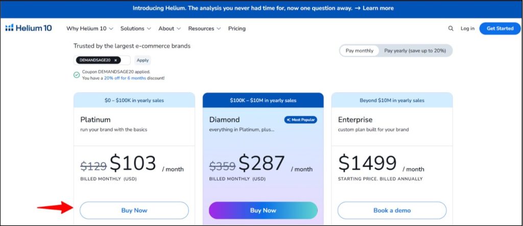 Click On Buy Now Button on Helium 10 Pricing Page Click On Buy Now Button on Helium 10 Pricing Page